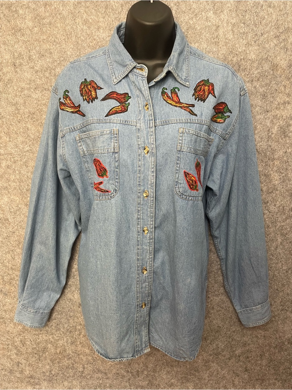 Vintage Royal Sport Chili Pepper Denim M Southwestern 90s y2K Artsy Textured